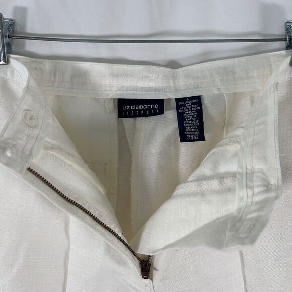Liz Claiborne Sport Linen Blend Pants Women's 8 White High Rise Button Zip New - Picture 5 of 12